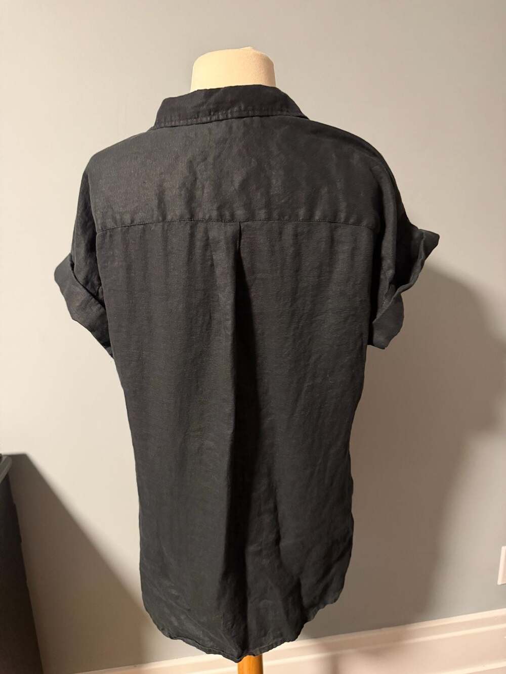 Lauren Ralph Lauren 100% Linen Short Sleeve Shirt Size M Black Button Down Top - Picture 2 of 5